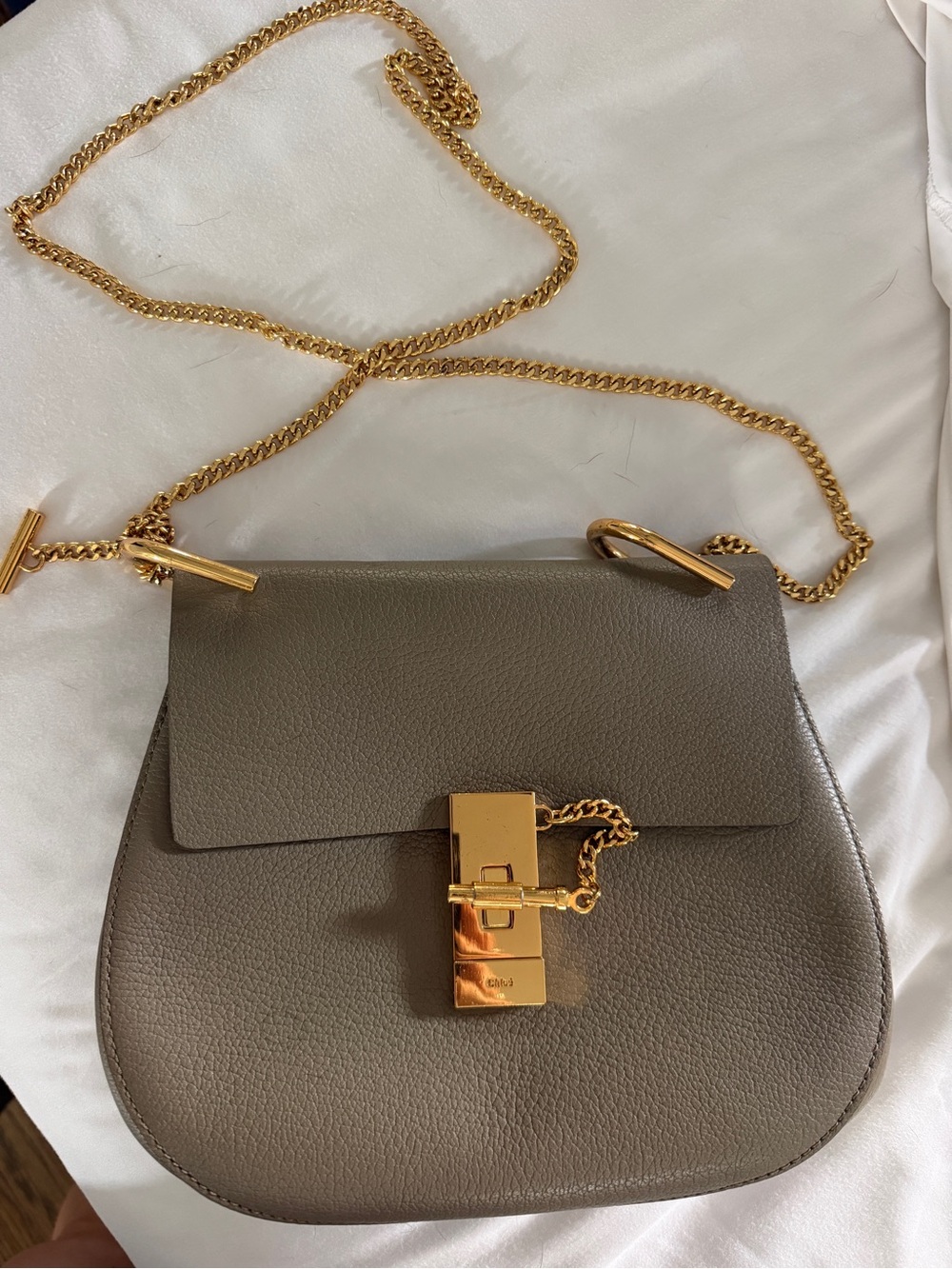 Taupe Leather Crossbody Bag with Gold Hardware